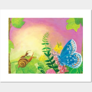 Little Ant, Snail and Blue Butterfly Talking in a Secret Garden Posters and Art